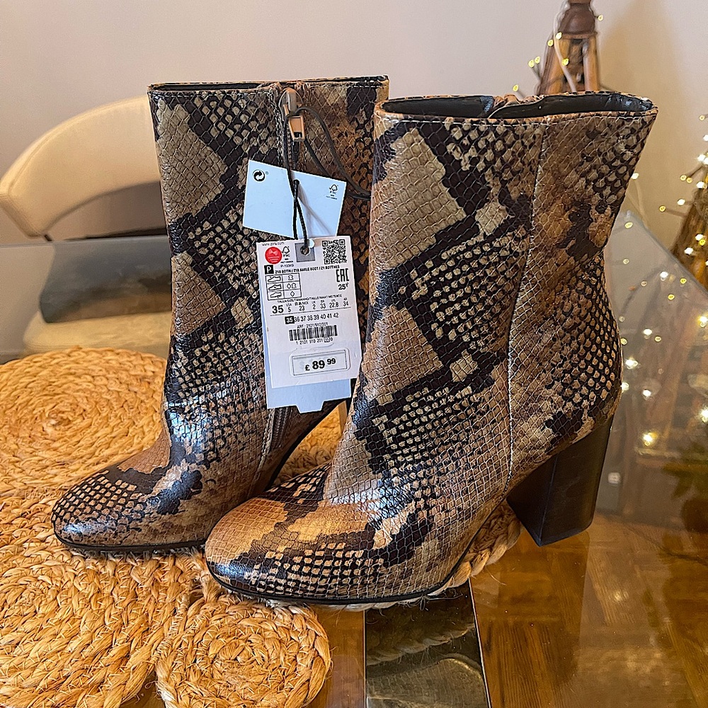 Zara Snakeskin Heeled Booties